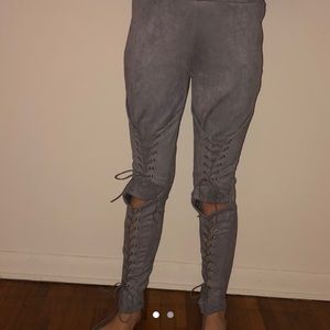 Suede pants lace up